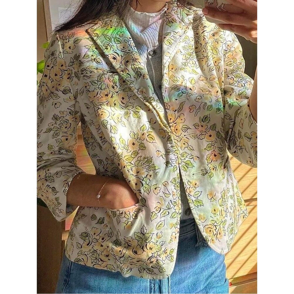 LOFT Cream Floral Cotton-Blend Blazer